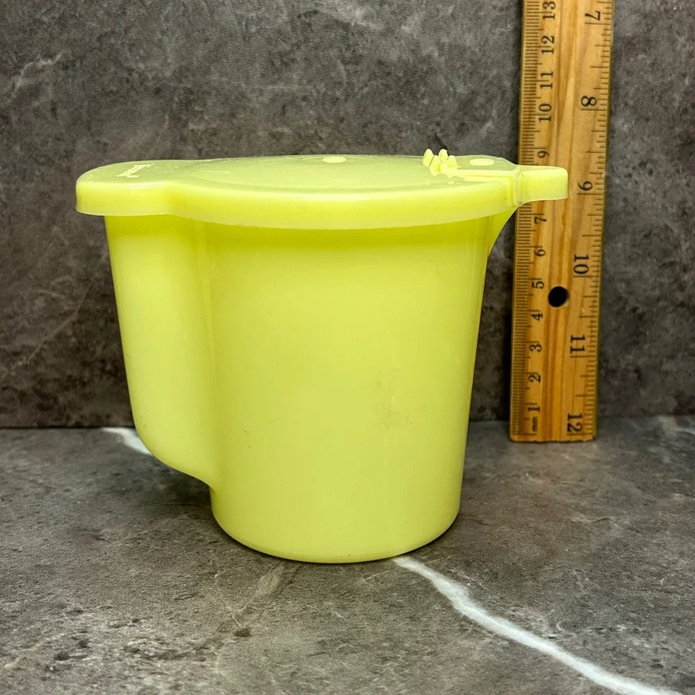 Vintage Tupperware Lime Green/Yellow Creamer Pitcher Flip Top Lid Made in USA